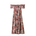 Fashion lady women maxi dress cheap pink printed floral smart maxi Casual Dresses